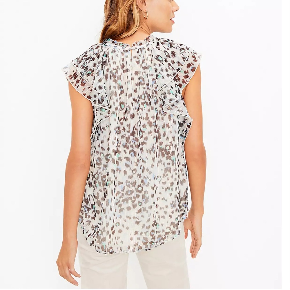 Loft Shimmer Leopard Print Ruffle Sleeve Top - Picture 3 of 8